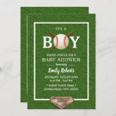 Baseball Boy Green Grass Baby shower Kaart (Voorkant / Achterkant)