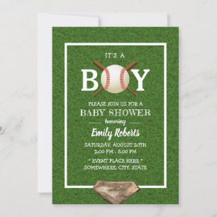 Baseball Boy Green Grass Baby shower Kaart
