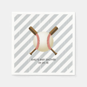 Baseball Boy Grey Stripes Baby shower Servetten