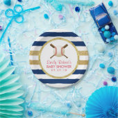 Baseball Boy Navy Blue & Gold Stripes Baby shower Papieren Bordje (Feest)