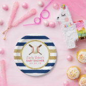 Baseball Boy Navy Blue & Gold Stripes Baby shower Papieren Bordje (Feest)