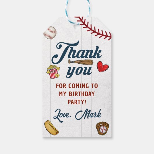 Baseball Boy Verjaardag Bedankt Cadeaulabel (Achterkant)