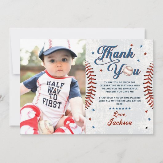  Baseball Boy Verjaardag Foto Dank u kaart (Voorkant)