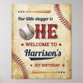 Baseball Boys 1e verjaardag Welkomstbord Poster (Voorkant)