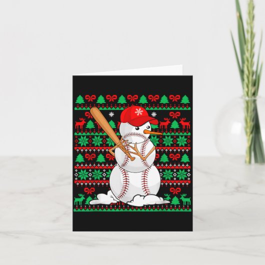 Baseball Boys Men Christmas Snowman Players Ugly X Kaart (Voorkant)