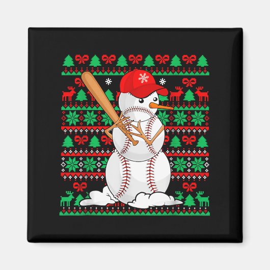 Baseball Boys Men Christmas Snowman Players Ugly X Magneet (Voorkant)