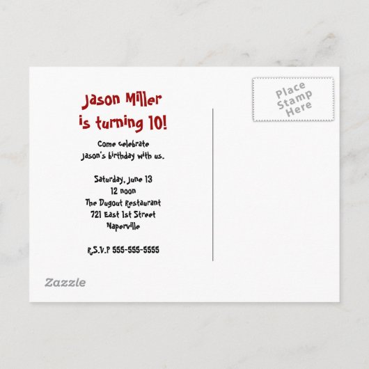 Baseball Briefkaart Invitation (Achterkant)