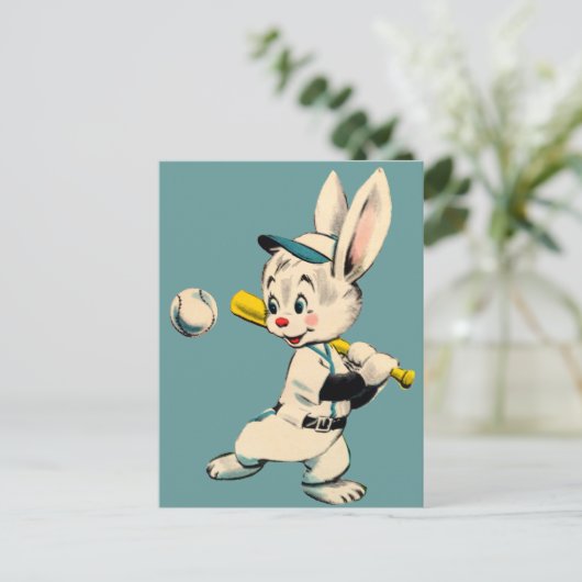 Baseball Bunny in blauw Briefkaart (Staand voorkant)