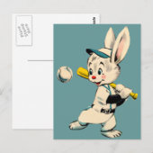 Baseball Bunny in blauw Briefkaart (Voorkant / Achterkant)