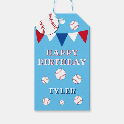 Baseball Bunting Flags Boy Happy Birthday Cadeaulabel (Voorkant)