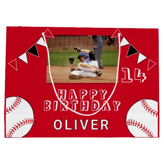 Baseball Bunting Flags Red Photo Birthday Groot Cadeauzakje (Achterkant)