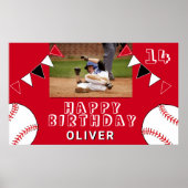 Baseball Bunting Flags Red Photo Birthday Poster (Voorkant)