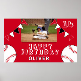 Baseball Bunting Flags Red Photo Birthday Poster