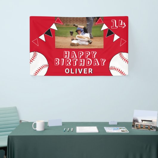 Baseball Bunting Flags Red Photo Birthday Spandoek (Beurs)