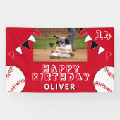 Baseball Bunting Flags Red Photo Birthday Spandoek (Horizontaal)