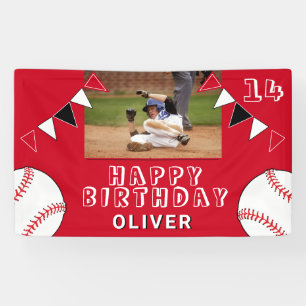 Baseball Bunting Flags Red Photo Birthday Spandoek