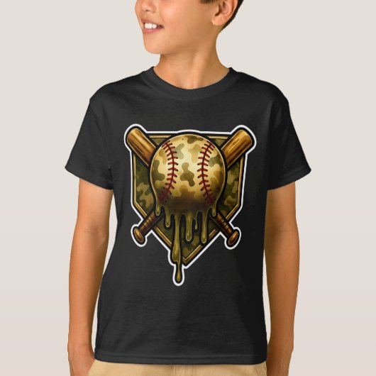 Baseball Camo Drip Ice Cream Youth Boys Srts  T-shirt (Voorkant)