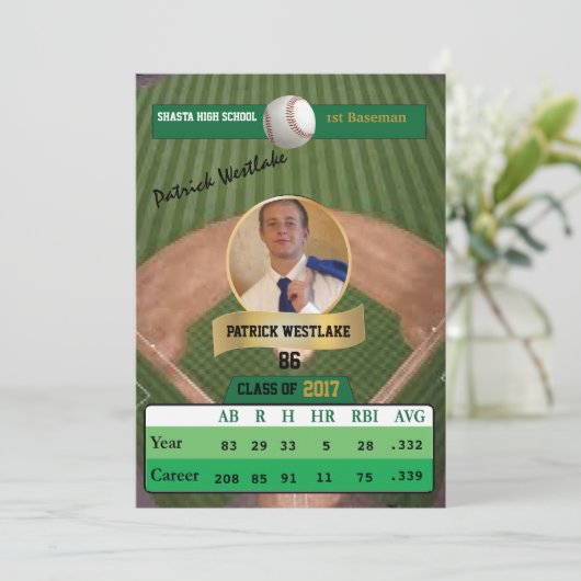 Baseball Card W/Stats Afstudeerder Invitations - g Kaart (Staand voorkant)