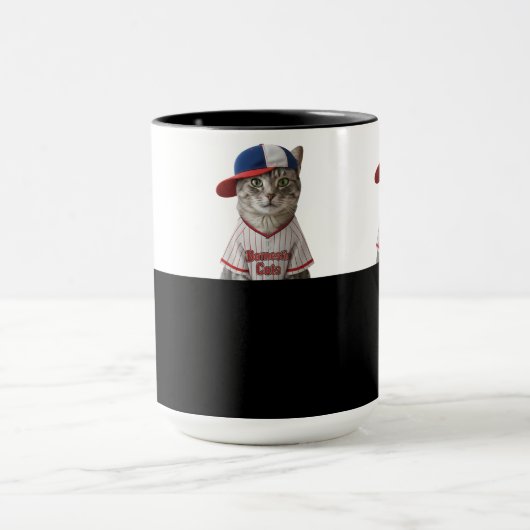 Baseball Cat, Katze mit Basecap und Baseball Shirt Mok (Midden)