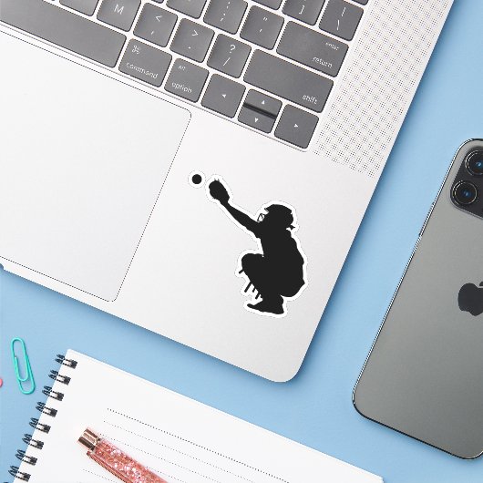 Baseball Catcher Custom Cut Sticker (Laptop met iPhone)
