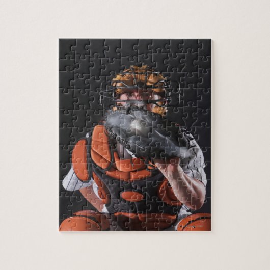 Baseball catcher die in de maag zit legpuzzel (Verticaal)