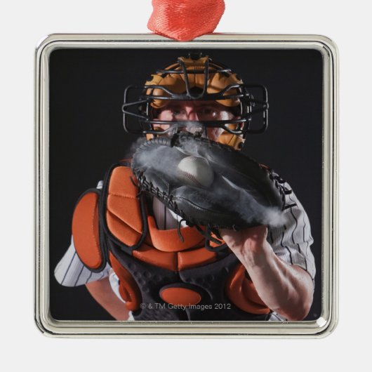 Baseball catcher die in de maag zit metalen ornament (Voorkant)