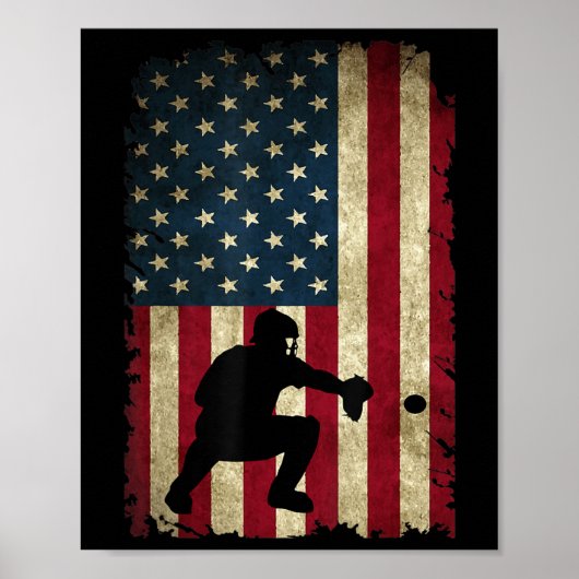 Baseball Catcher Gear Sports American Flag Little Poster (Voorkant)