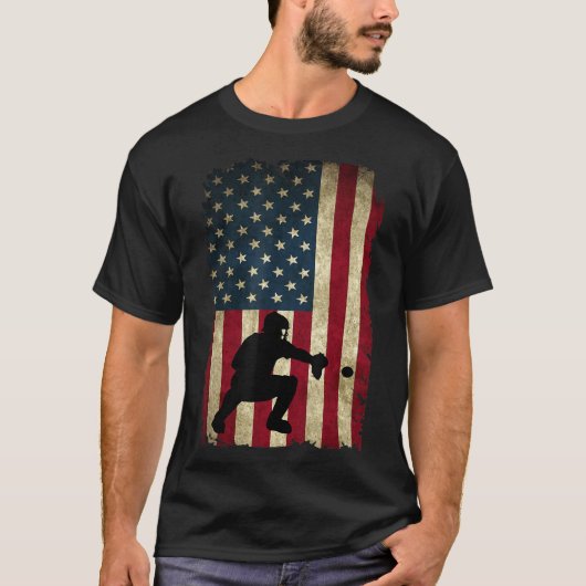 Baseball Catcher Gear Sports American Flag Little  T-shirt (Voorkant)