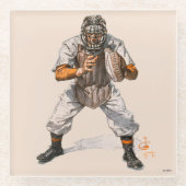 Baseball Catcher Glazen Onderzetter (Voorkant)