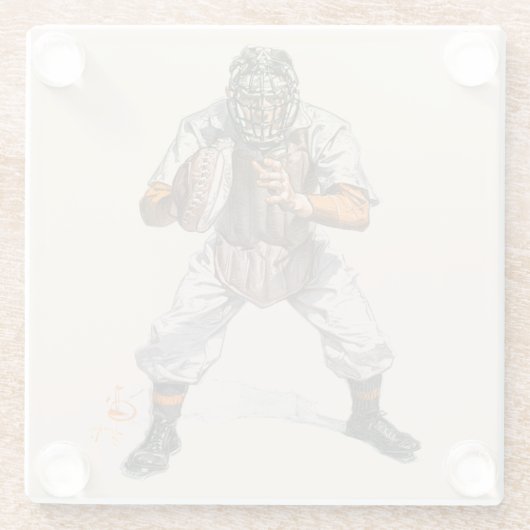 Baseball Catcher Glazen Onderzetter (Achterkant)