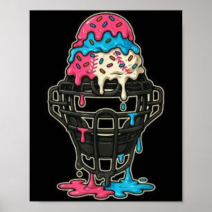 Baseball Catcher Mask Ice Cream Drip Honkbal Jonge Poster