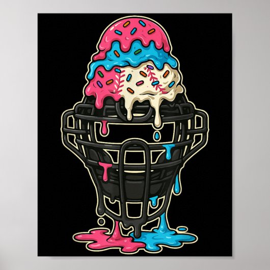Baseball Catcher Mask Ice Cream Drip Honkbal Jonge Poster (Voorkant)