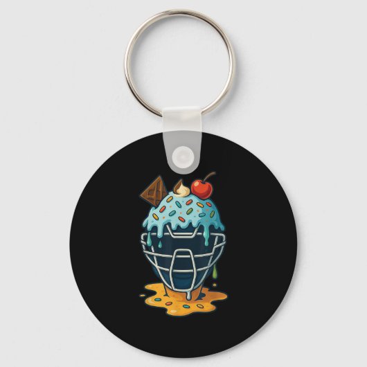 Baseball Catcher Mask Ice Cream Drip Sprinkles Des Sleutelhanger (Voorkant)