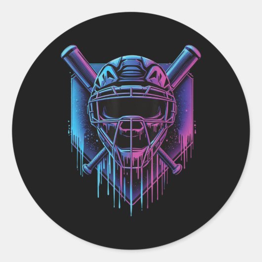 Baseball Catcher Mask Paint Dripping Baseball Fan Ronde Sticker (Voorkant)