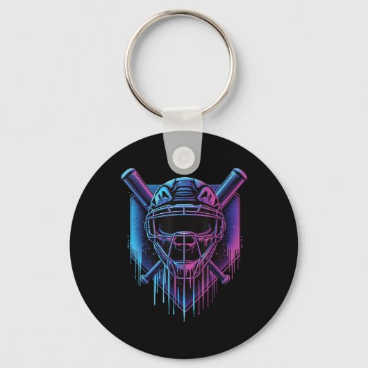 Baseball Catcher Mask Paint Dripping Baseball Fan Sleutelhanger (Voorkant)