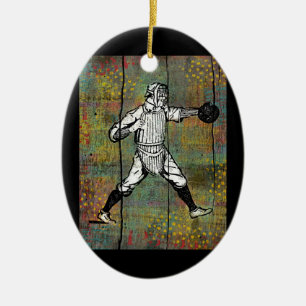 Baseball Catcher Ornament Colorful Wood