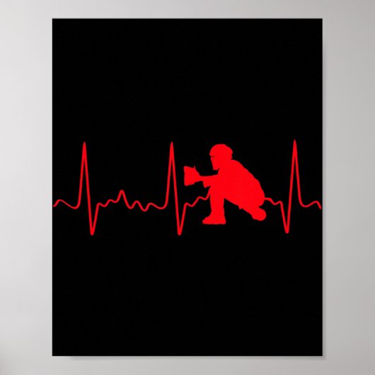 Baseball Catcher - Red Baseball Catcher Heartbeat Poster (Voorkant)