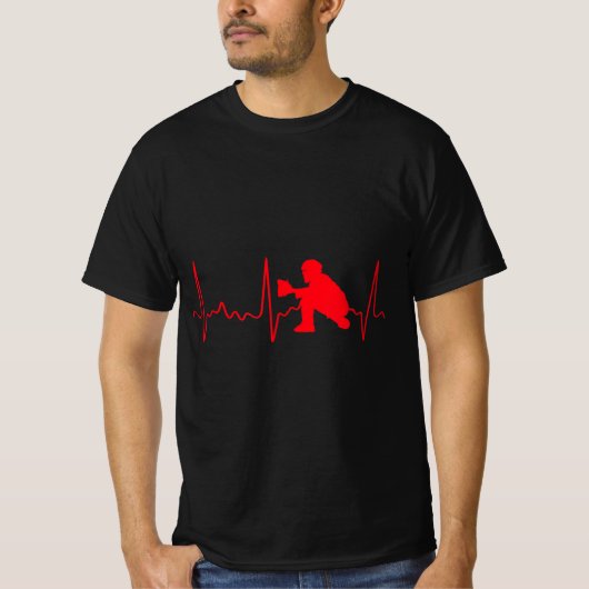 Baseball Catcher  - Red Baseball Catcher Heartbeat T-shirt (Voorkant)