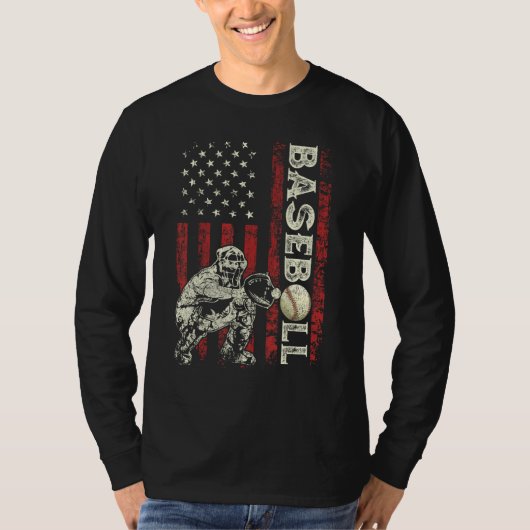 Baseball Catcher US Flag  Dad Men Patriotic 4th Of T-shirt (Voorkant)
