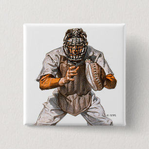 Baseball Catcher Vierkante Button 5,1 Cm