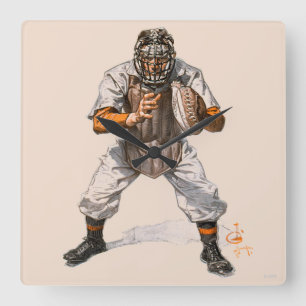 Baseball Catcher Vierkante Klok