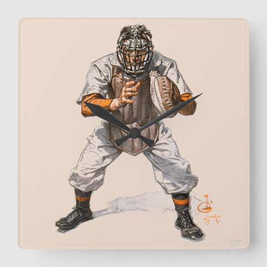 Baseball Catcher Vierkante Klok (Voorkant)