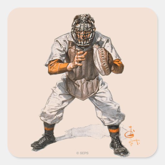Baseball Catcher Vierkante Sticker (Voorkant)