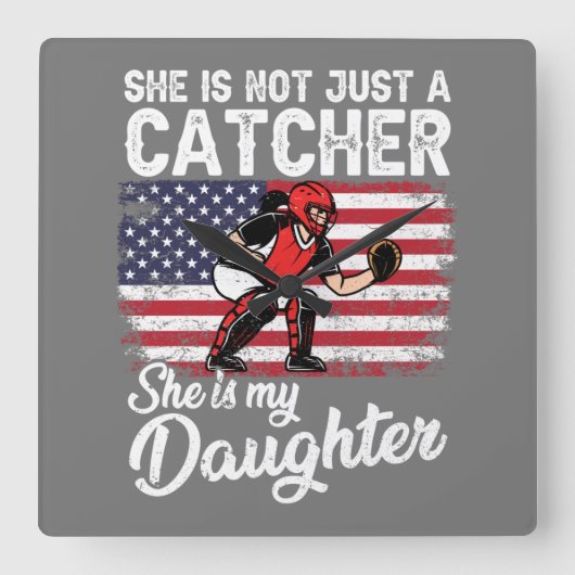 Baseball Catchers Sports US American Flag Vierkante Klok (Voorkant)