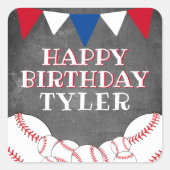 Baseball Chalkboard Kinder Boy Birthday Vierkante Sticker (Voorkant)