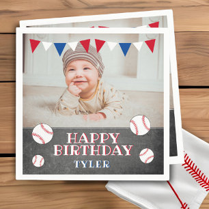 Baseball Chalkboard Kinder Foto Birthday Party Servet