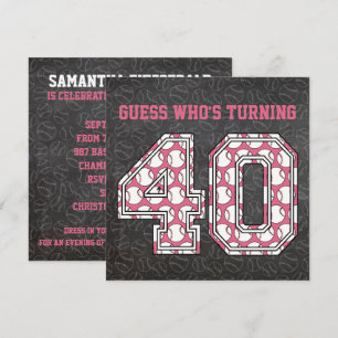 Baseball Chalkboard Pink 40th Birthday Party Kaart