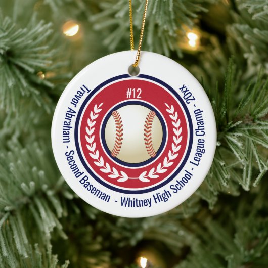 Baseball Champion Player School Red, White Blue Keramisch Ornament (Boom)