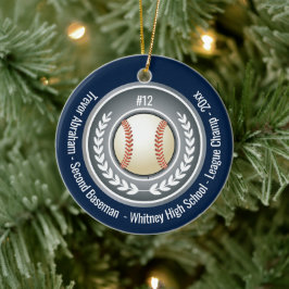 Baseball Champion Player School Silver Grey Blue Keramisch Ornament