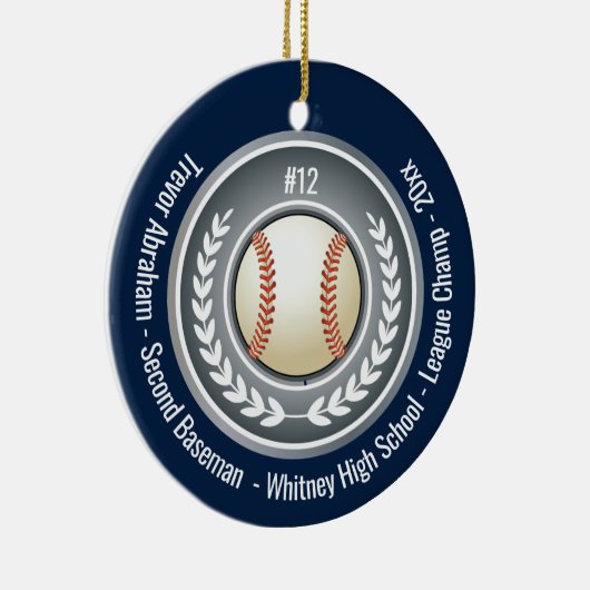 Baseball Champion Player School Silver Grey Blue Keramisch Ornament (Rechts)